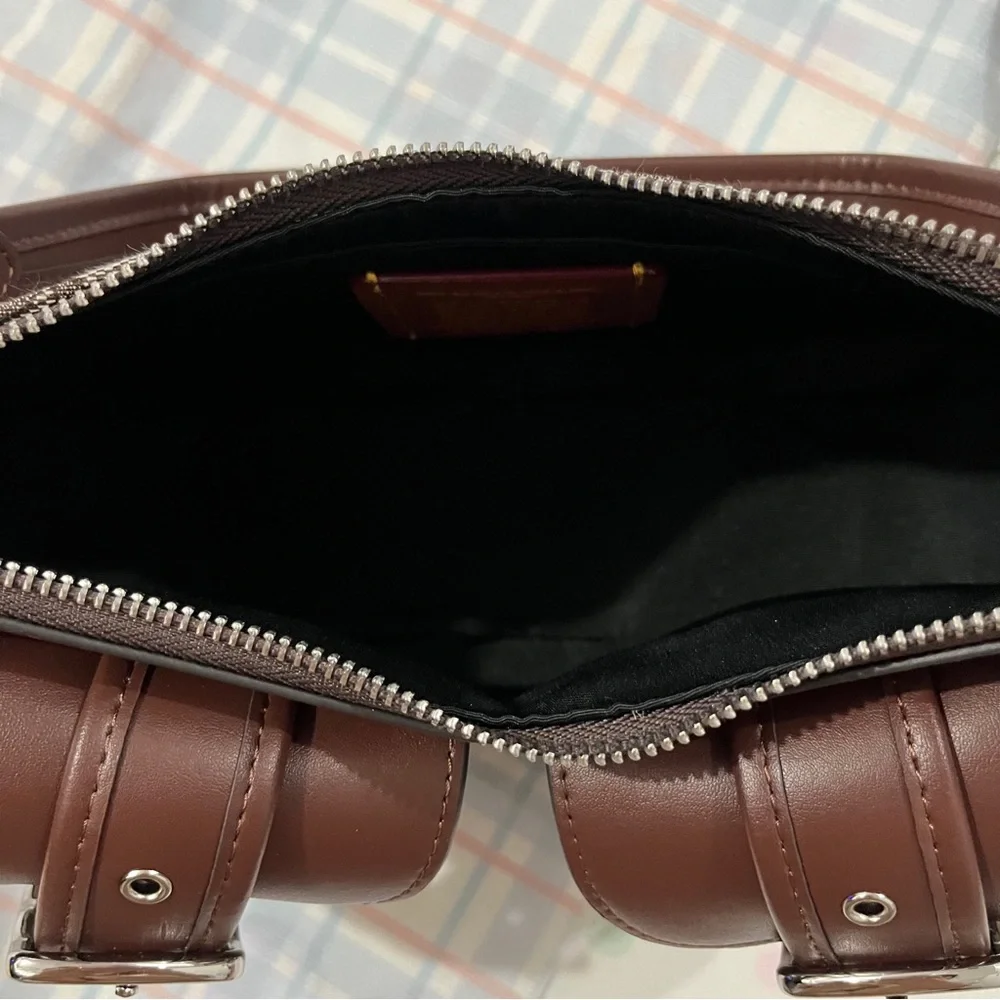 Coach Brown Signature Jacquard Crossbody Bag with Buckle Pockets